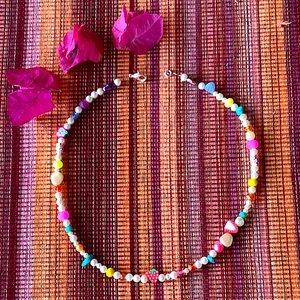 Pearl and colorful bead necklace